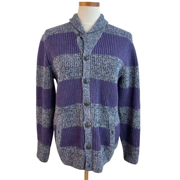 Ted Baker London Purple Gray Striped Cardigan Wool Blend Sweater Size 3 Med - Picture 1 of 10
